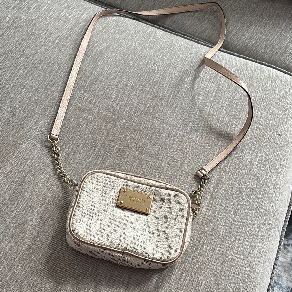 Michael Kors Cream and Tan Signature Crossbody Bag